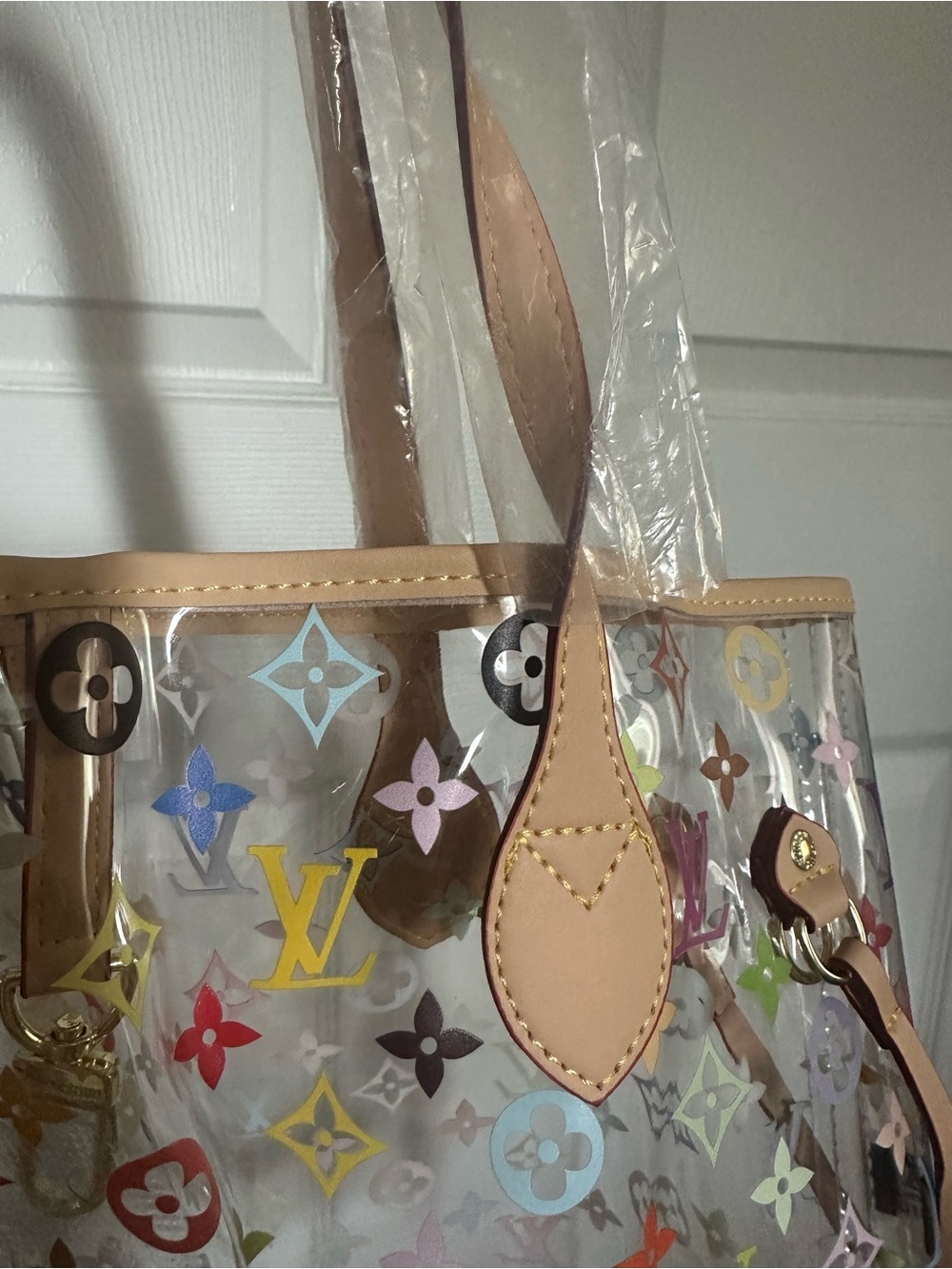 PVC TOTE WITH COLORFUL MONOGRAM PRINT - Picture 4 of 5